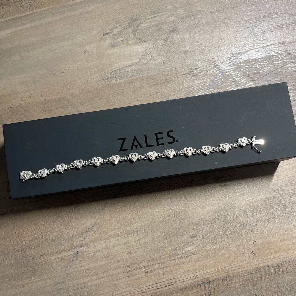 Diamond Hearts Line Bracelet in Sterling Silver
